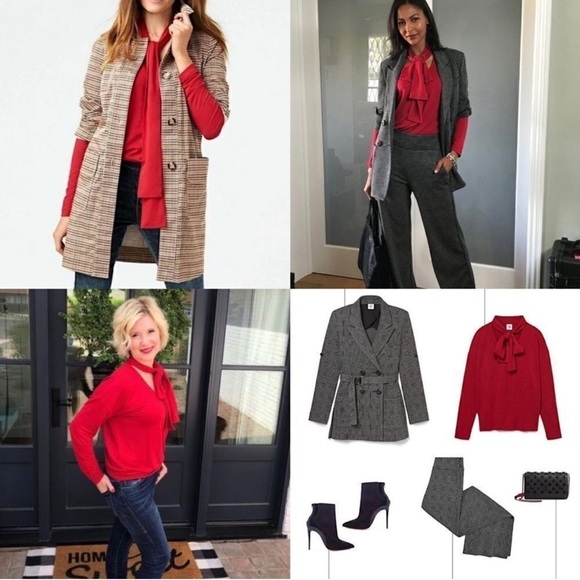 CAbi Style 3804 Tess Knit Top Tie V Neck Firebrick Red Size Medium - Picture 3 of 10